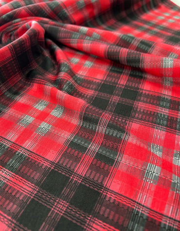 Red Tartan Print Polyester Stretch Jersey - T9 Fabrics