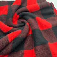 Red Tartan Printed Anti - Pil Polar Fleece Fabric Blanket Loungewear - T9 Fabrics