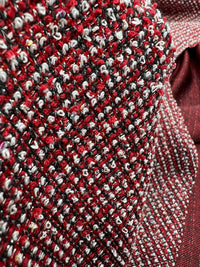 Red White Black Silver Thread Boucle 2 Way Stretch Fabric - T9 Fabrics