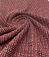 Red White Black Silver Thread Boucle 2 Way Stretch Fabric - T9 Fabrics