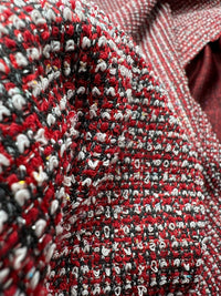 Red White Black Silver Thread Boucle 2 Way Stretch Fabric - T9 Fabrics