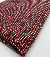 Red White Black Silver Thread Boucle 2 Way Stretch Fabric - T9 Fabrics