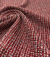 Red White Black Silver Thread Boucle 2 Way Stretch Fabric - T9 Fabrics