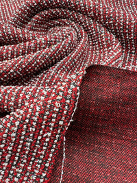 Red White Black Silver Thread Boucle 2 Way Stretch Fabric - T9 Fabrics