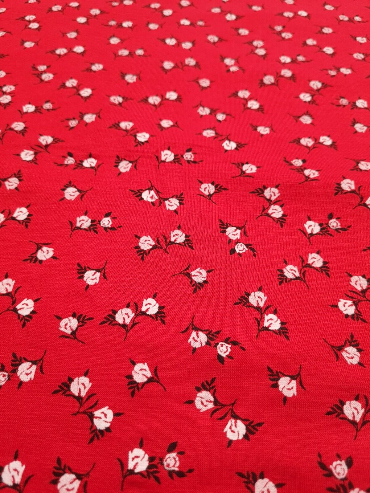 Red White Ditsy Floral Print Viscose Elastane Fabric - T9 Fabrics