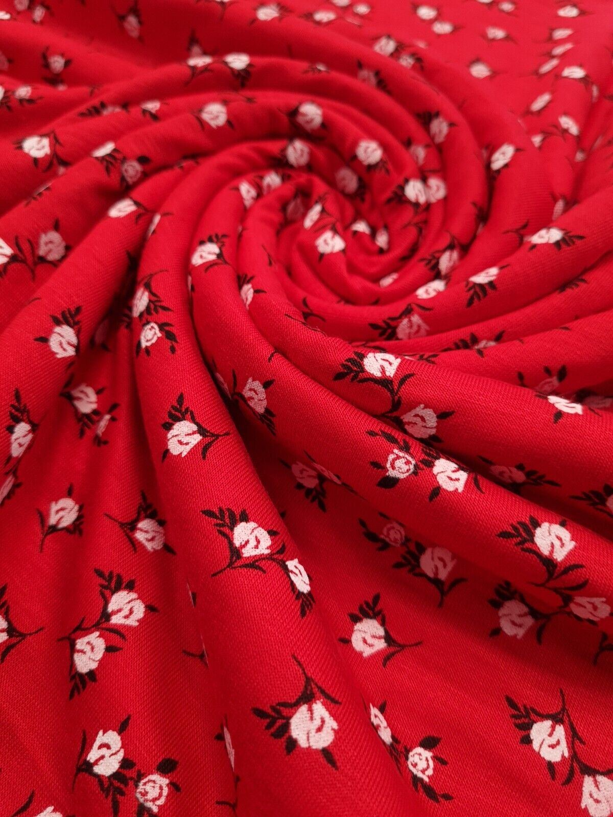 Red White Ditsy Floral Print Viscose Elastane Fabric - T9 Fabrics