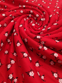 Red White Ditsy Floral Print Viscose Elastane Fabric - T9 Fabrics