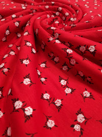 Red White Ditsy Floral Print Viscose Elastane Fabric - T9 Fabrics