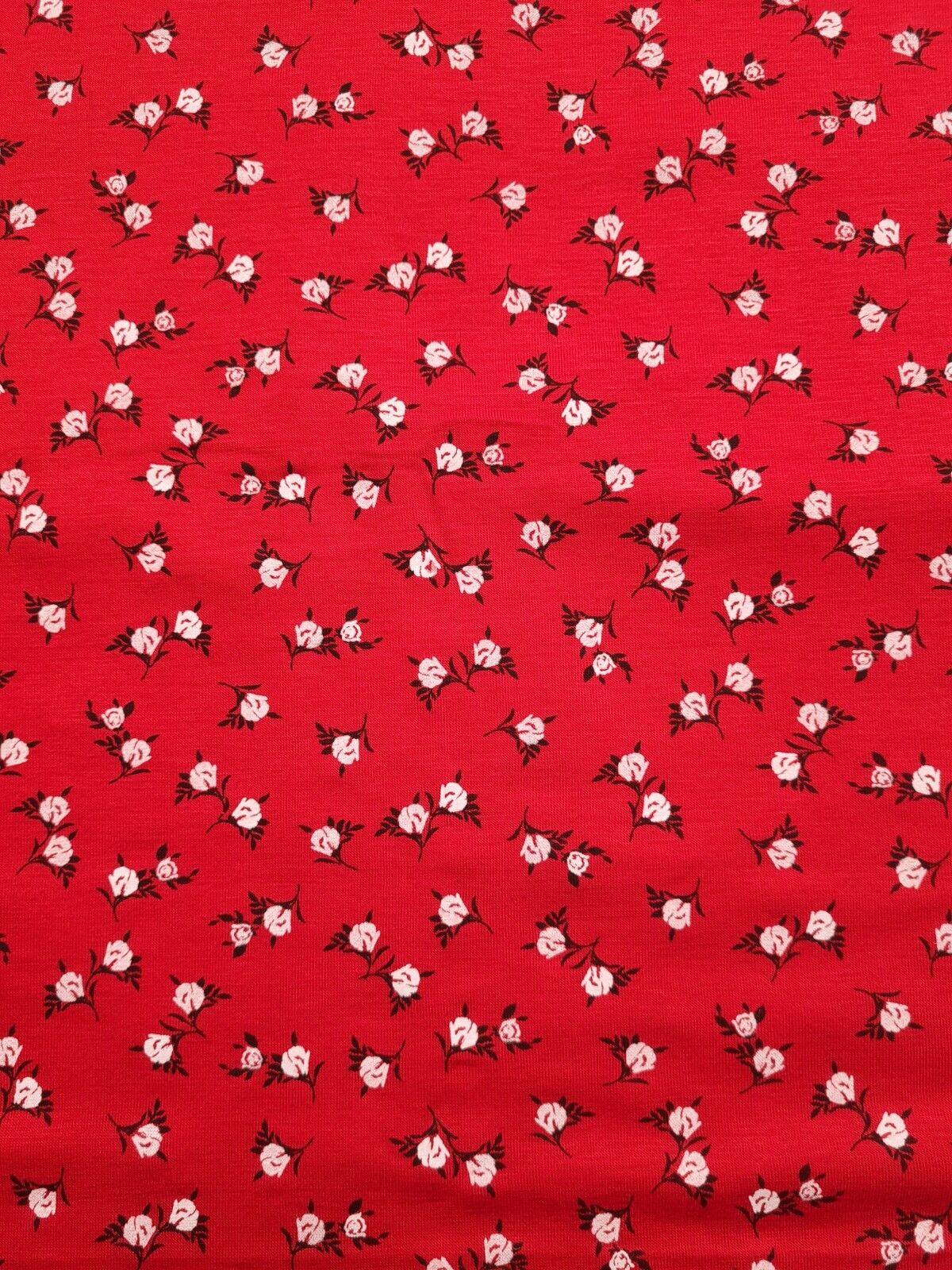 Red White Ditsy Floral Print Viscose Elastane Fabric - T9 Fabrics