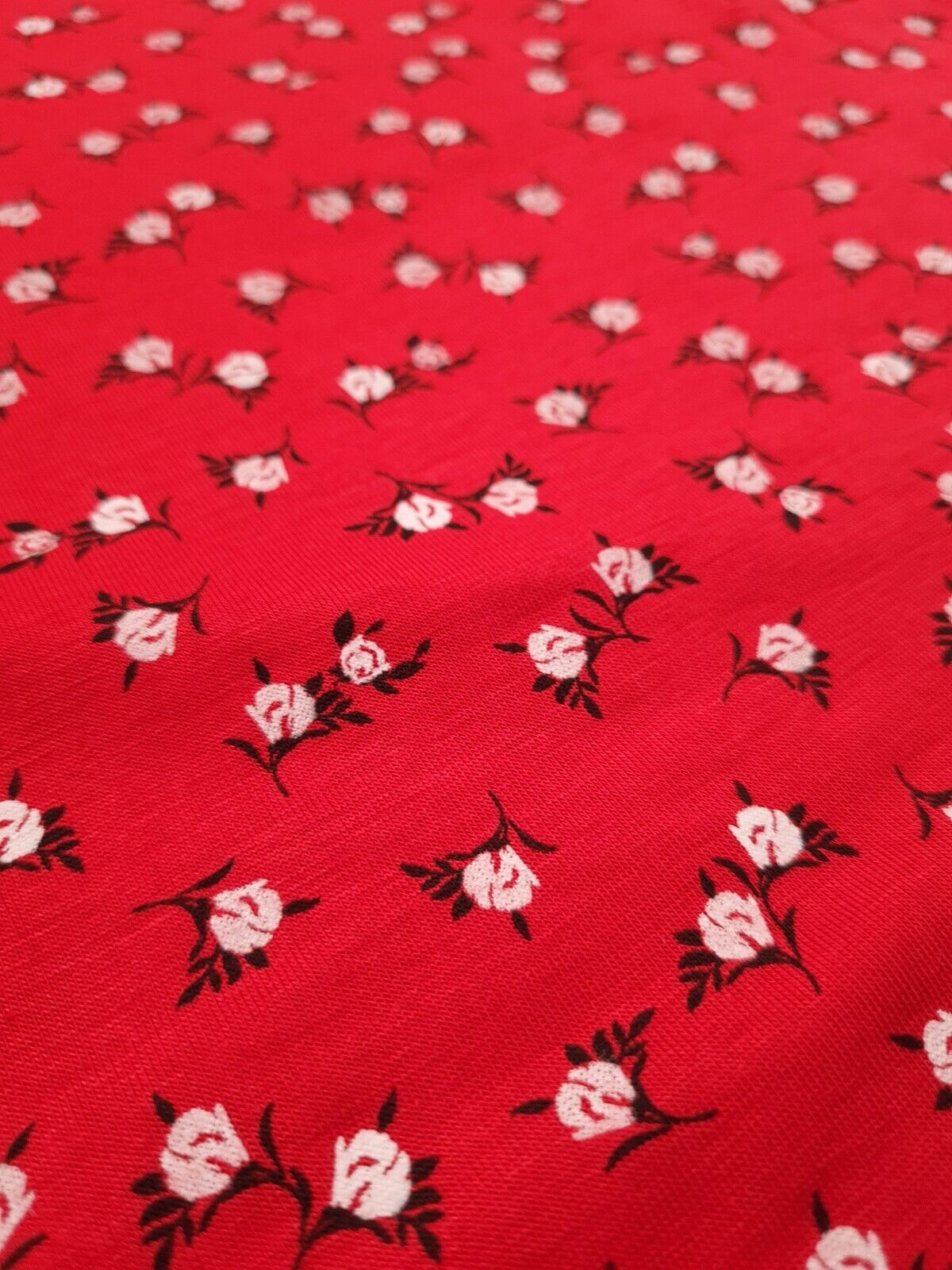 Red White Ditsy Floral Print Viscose Elastane Fabric - T9 Fabrics