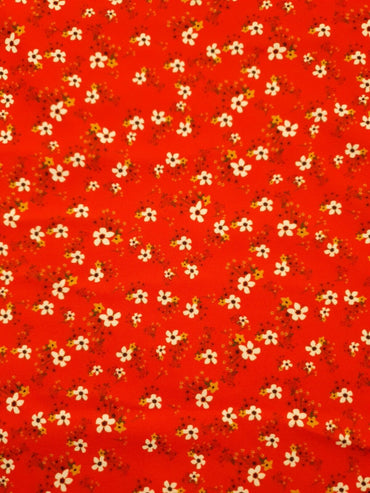 Red & White Ditsy Floral Printed Scuba Crepe Jersey Fabric 4 Way Stretch - T9 Fabrics