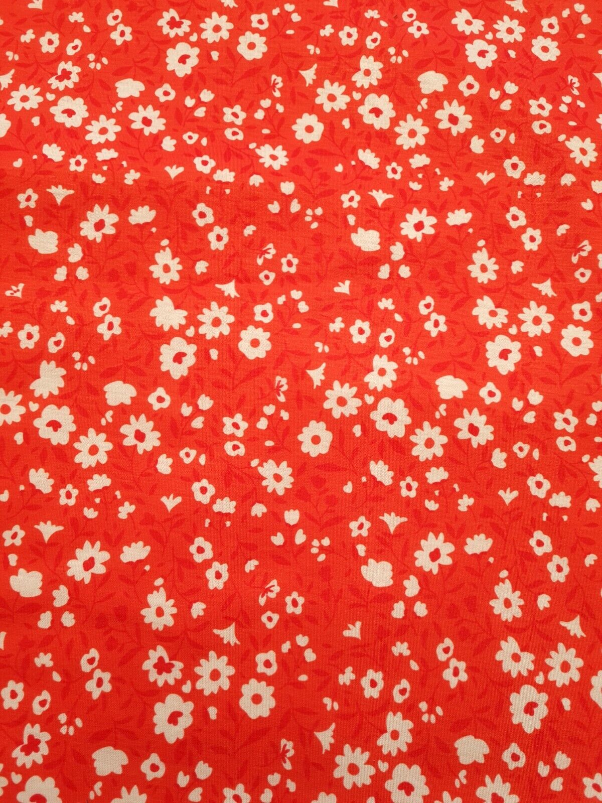 Red & White Floral Print Spun Poly Stretch Fabric - T9 Fabrics