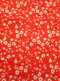 Red & White Floral Print Spun Poly Stretch Fabric - T9 Fabrics