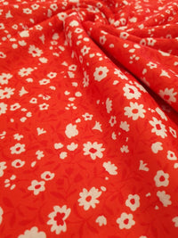 Red & White Floral Print Spun Poly Stretch Fabric - T9 Fabrics