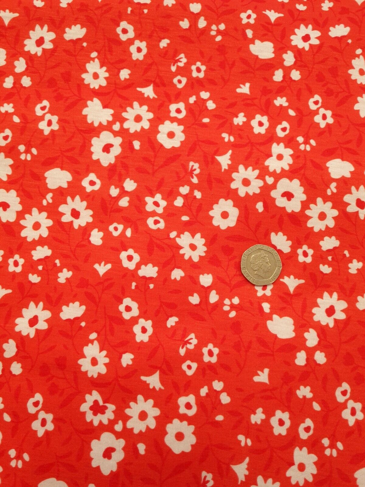 Red & White Floral Print Spun Poly Stretch Fabric - T9 Fabrics