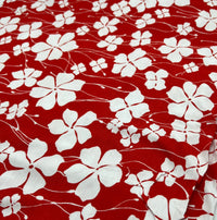 Red White Flower Print Viscose Elastane Fabric - T9 Fabrics