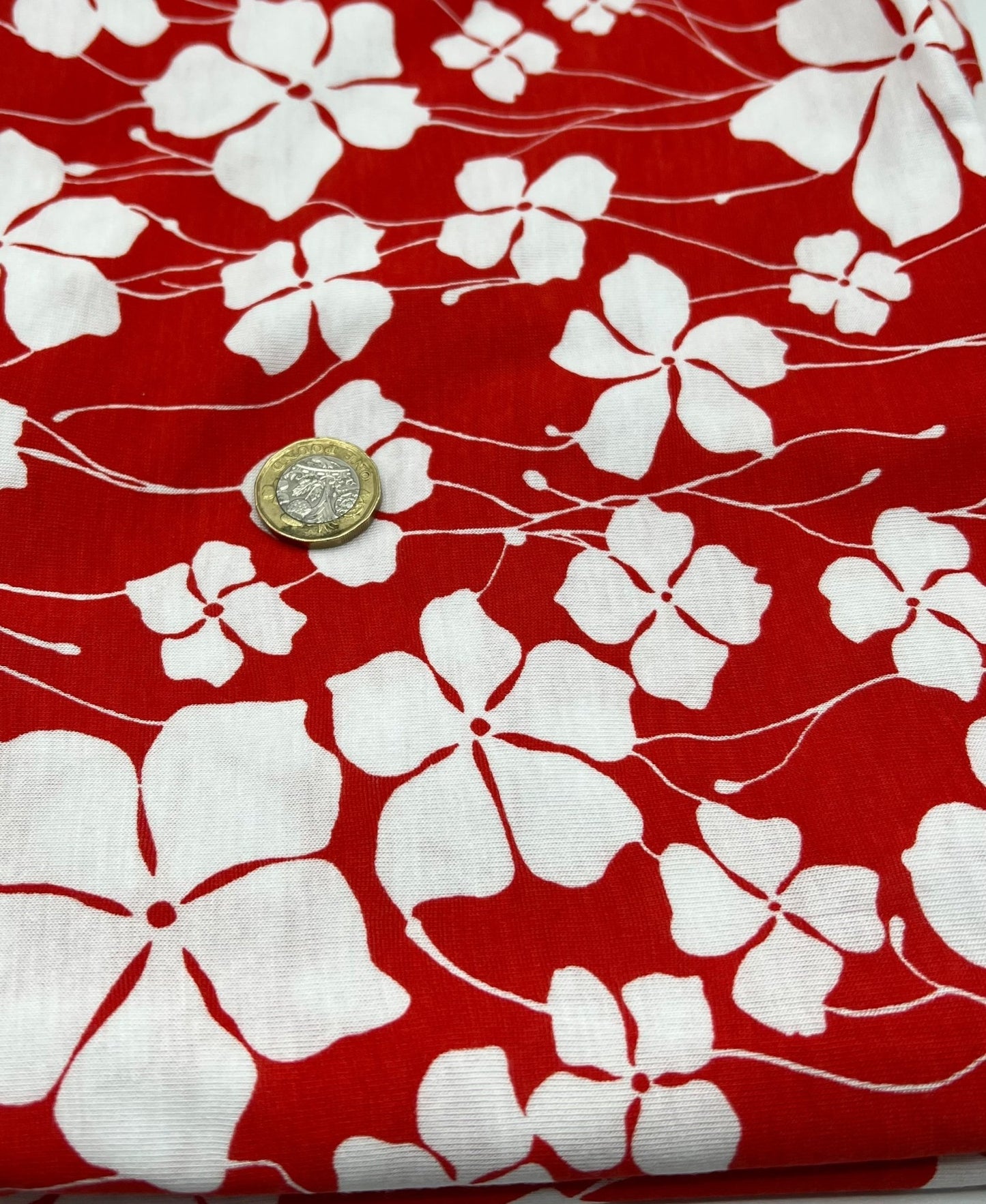 Red White Flower Print Viscose Elastane Fabric - T9 Fabrics