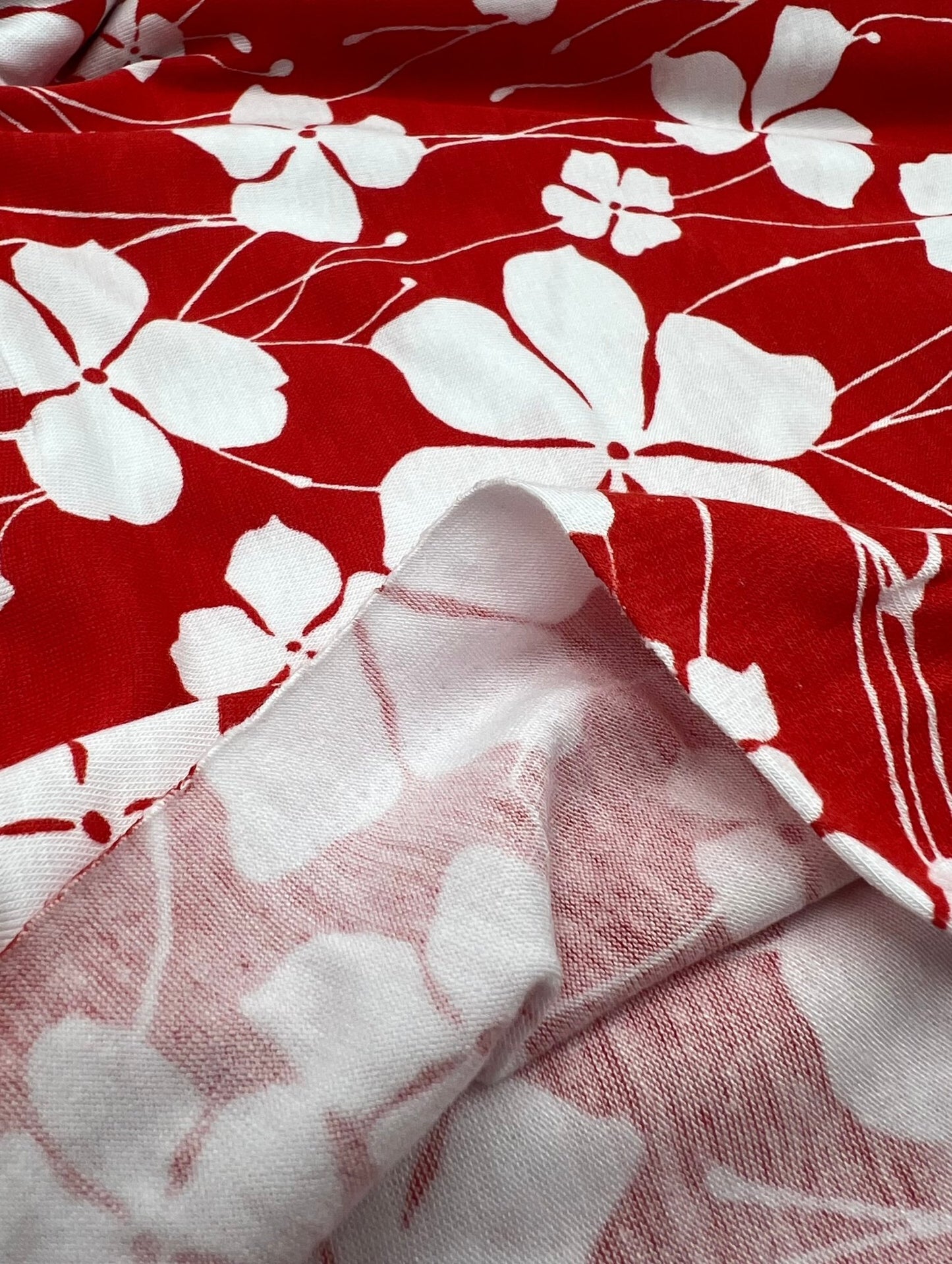 Red White Flower Print Viscose Elastane Fabric - T9 Fabrics