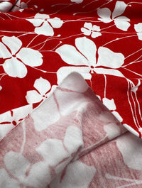 Red White Flower Print Viscose Elastane Fabric - T9 Fabrics