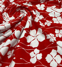 Red White Flower Print Viscose Elastane Fabric - T9 Fabrics