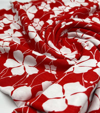 Red White Flower Print Viscose Elastane Fabric - T9 Fabrics