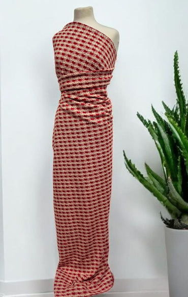 Red White Gingham Gold Speckle Jacquard Stretch Fabric - T9 Fabrics