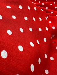 Red White Polka Spot Lightweight Crepe Non Stretch Fabric - T9 Fabrics