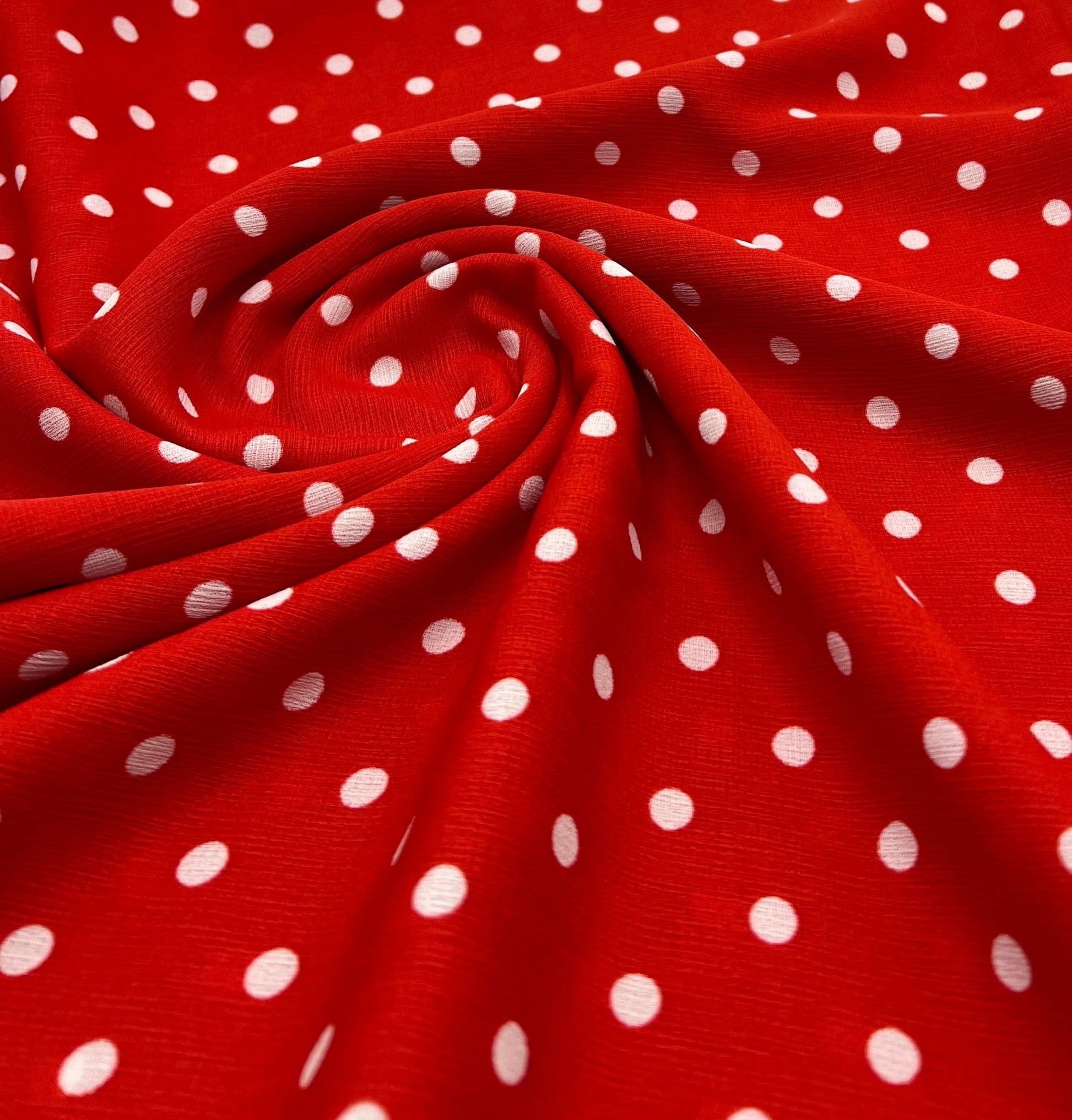 Red White Polka Spot Lightweight Crepe Non Stretch Fabric - T9 Fabrics