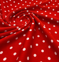 Red White Polka Spot Lightweight Crepe Non Stretch Fabric - T9 Fabrics