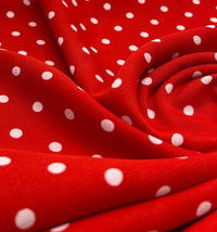 Red White Polka Spot Lightweight Crepe Non Stretch Fabric - T9 Fabrics