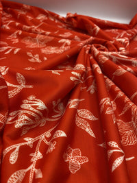 Red & White Sketch Floral Print Spun Poly Stretch Fabric - T9 Fabrics