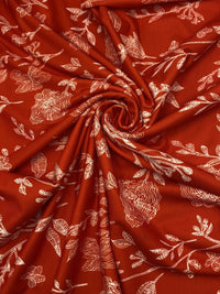 Red & White Sketch Floral Print Spun Poly Stretch Fabric - T9 Fabrics