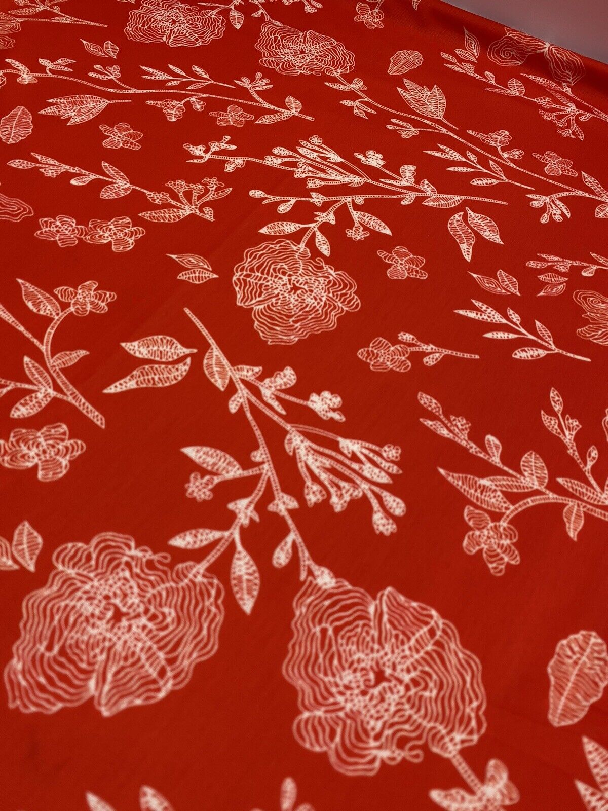 Red & White Sketch Floral Print Spun Poly Stretch Fabric - T9 Fabrics