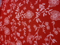 Red & White Sketch Floral Print Spun Poly Stretch Fabric - T9 Fabrics