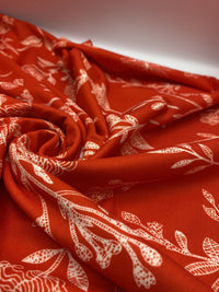 Red & White Sketch Floral Print Spun Poly Stretch Fabric - T9 Fabrics