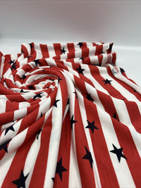 Red & White Star Horizontal Stripe Print Viscose Elastane Fabric - T9 Fabrics