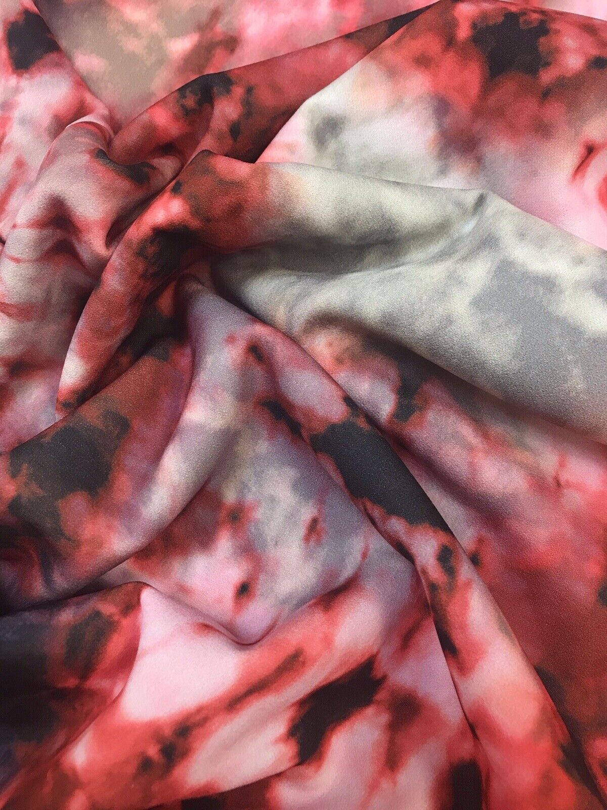 Red/Black/White Tie Dye Printed Scuba Crepe Jersey Fabric 4 Way Stretch - T9 Fabrics