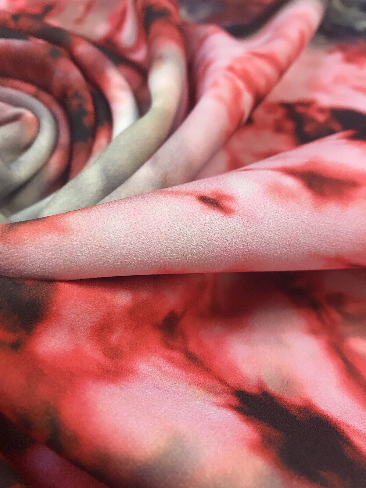 Red/Black/White Tie Dye Printed Scuba Crepe Jersey Fabric 4 Way Stretch - T9 Fabrics