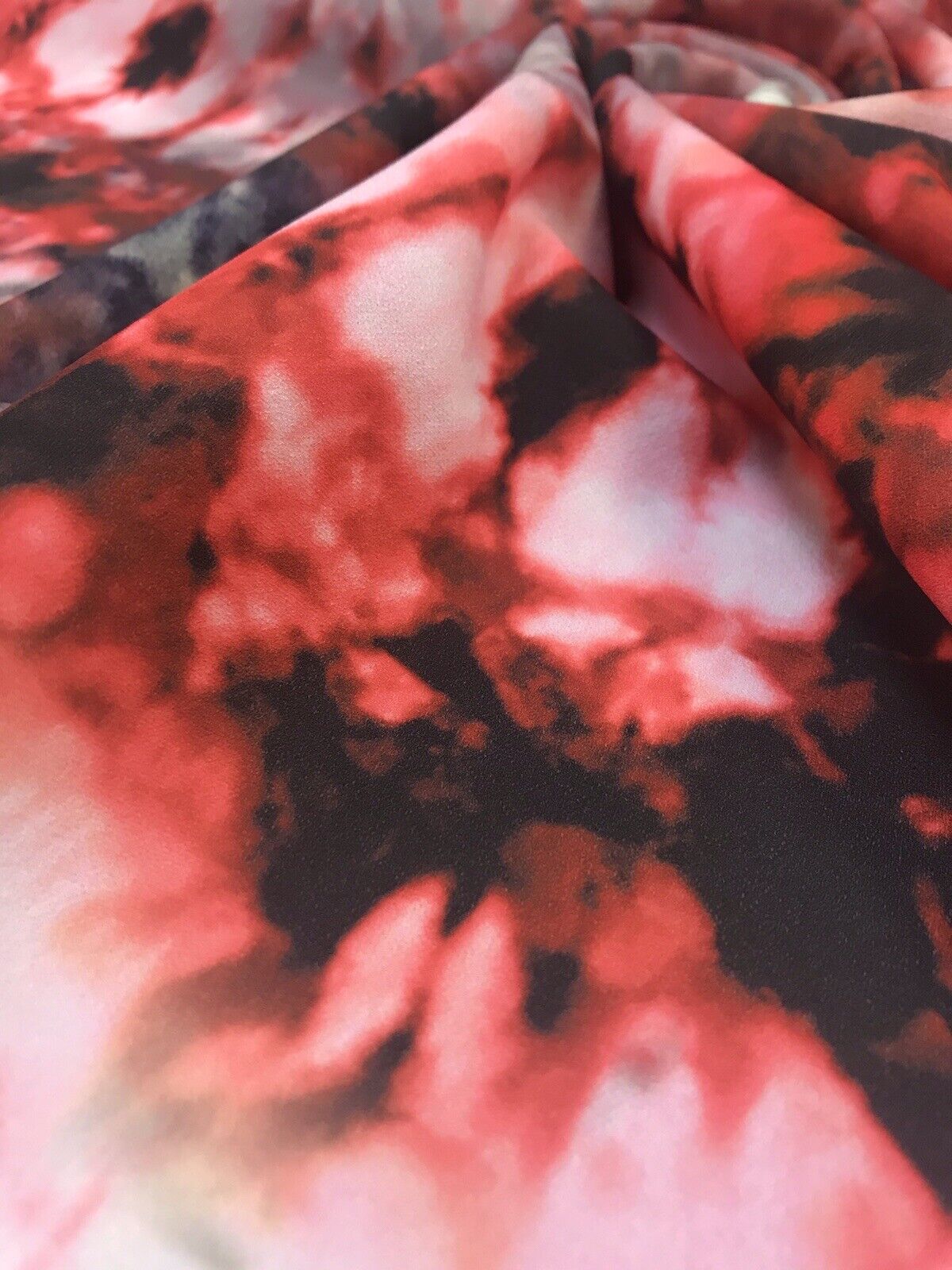 Red/Black/White Tie Dye Printed Scuba Crepe Jersey Fabric 4 Way Stretch - T9 Fabrics