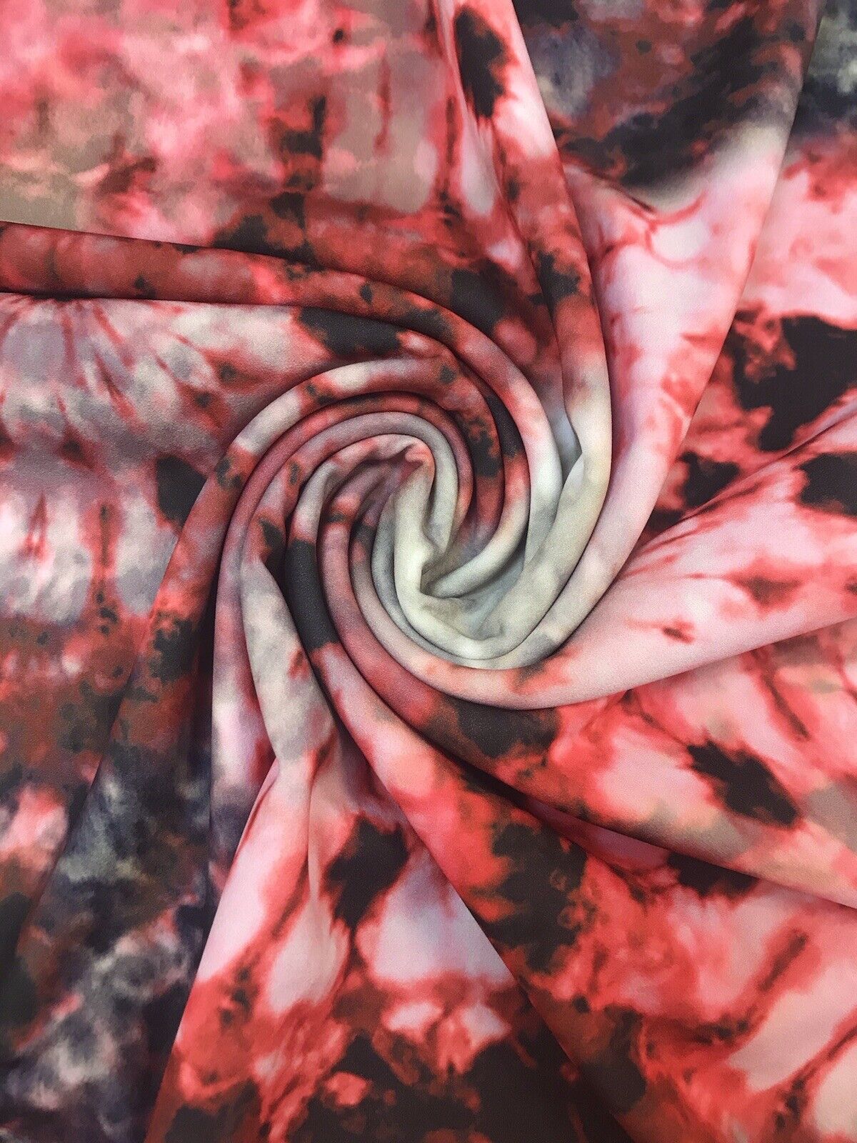 Red/Black/White Tie Dye Printed Scuba Crepe Jersey Fabric 4 Way Stretch - T9 Fabrics