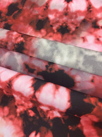 Red/Black/White Tie Dye Printed Scuba Crepe Jersey Fabric 4 Way Stretch - T9 Fabrics