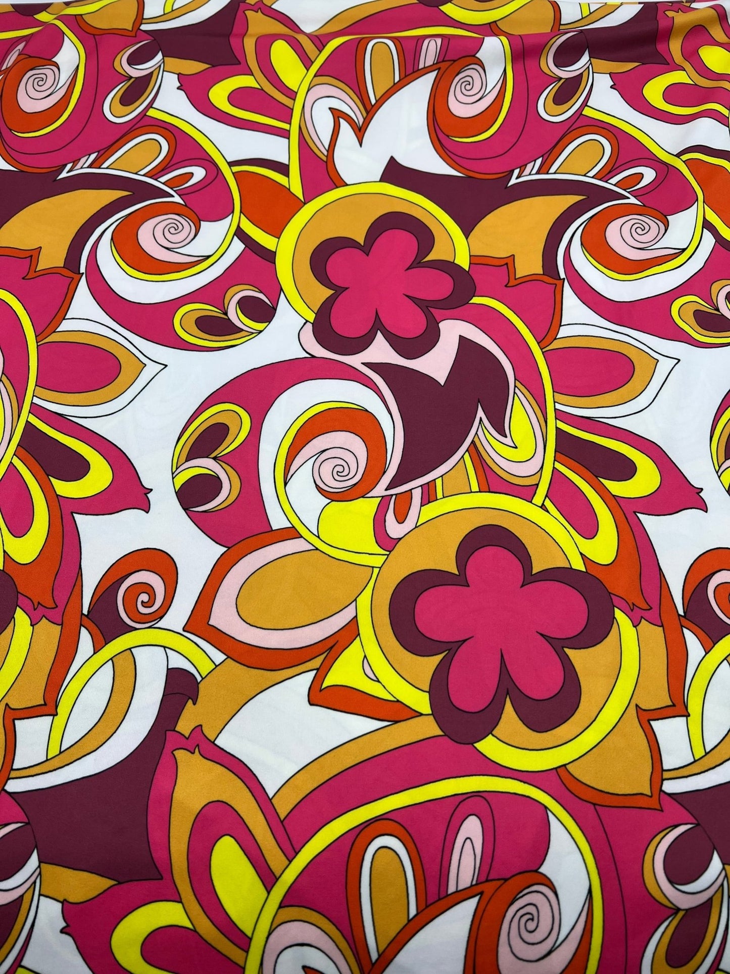 Retro Pink Yellow Print ITY Fabric 4 Way Stretch - T9 Fabrics
