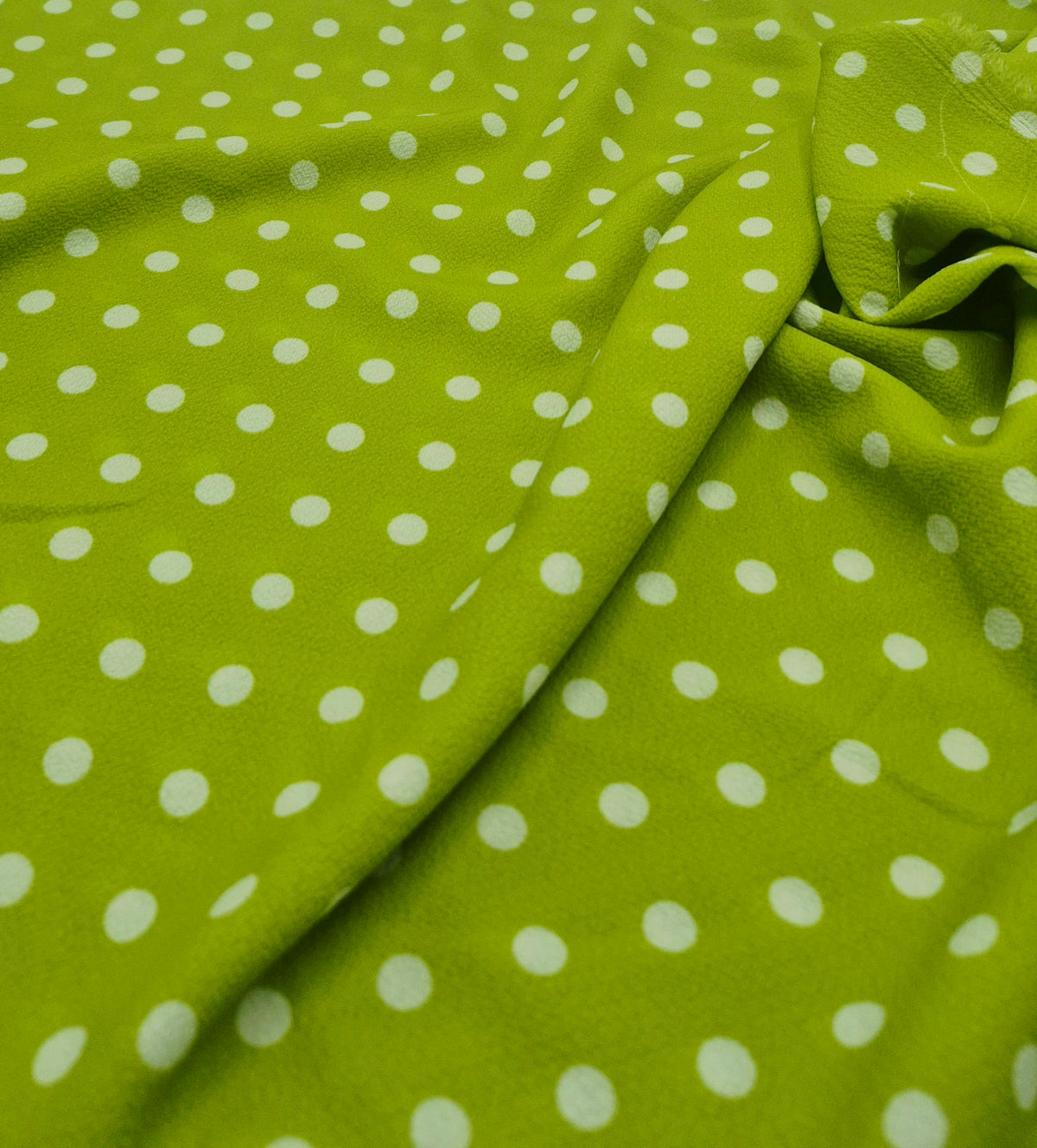 Lime Green Polka Print Lightweight Bubble Crepe Fabric