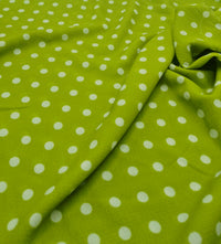 Lime Green Polka Print Lightweight Bubble Crepe Fabric