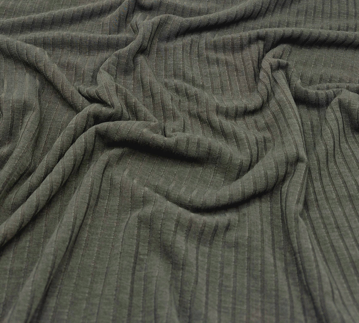 Dark Grey Khaki Lightweight 8x4 Wide Rib Stretch Fabric