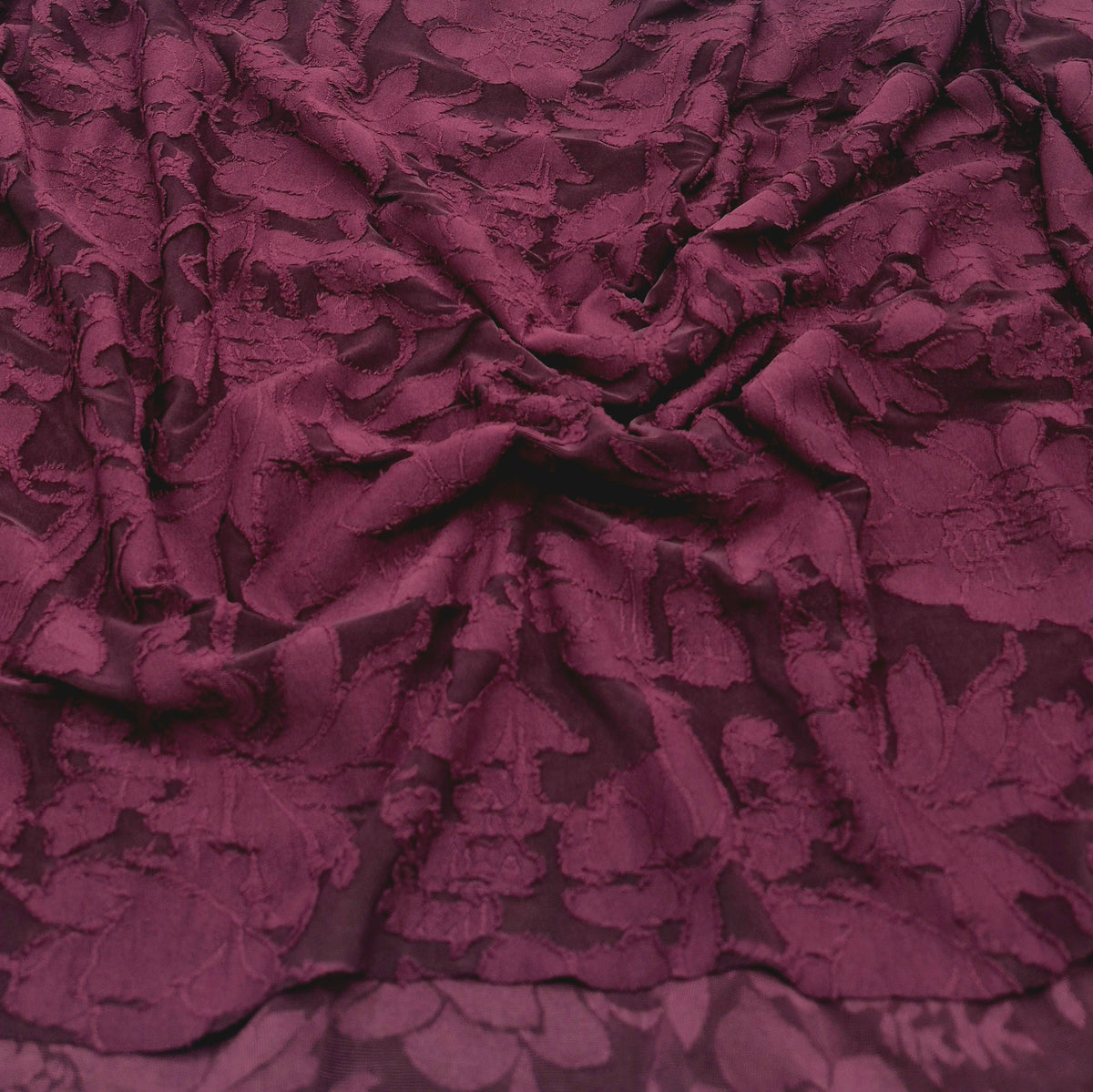 Plum Floral Burnout Jacquard 2 Way Stretch Fabric
