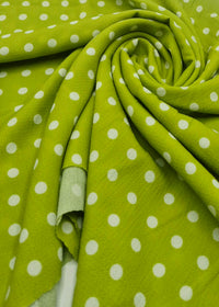 Lime Green Polka Print Lightweight Bubble Crepe Fabric