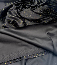Plain Black Metallic Gold Sparkle Glitter Velour Stretch Fabric