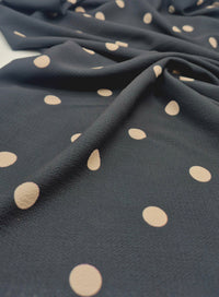 Black Stone Polka Print Lightweight Bubble Crepe Fabric