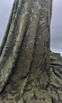 Khaki Floral Burnout Jacquard 2 Way Stretch Fabric